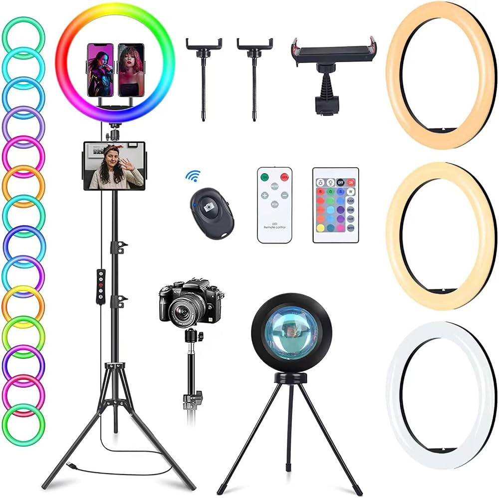 13" RGB Ring Light with Stand and 2 Phone Holders Tall 76", Sunset Lamp & 51 Colors Modes Selfie ... | Amazon (US)