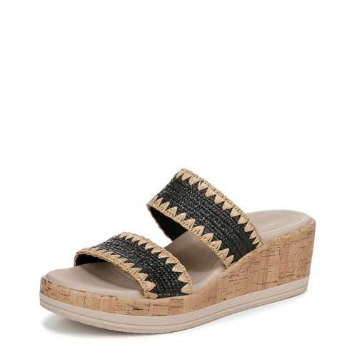 BZees Womens Resort Wedge Sandal Black Stretch Raffia Fabric 9.5 M | Amazon (US)
