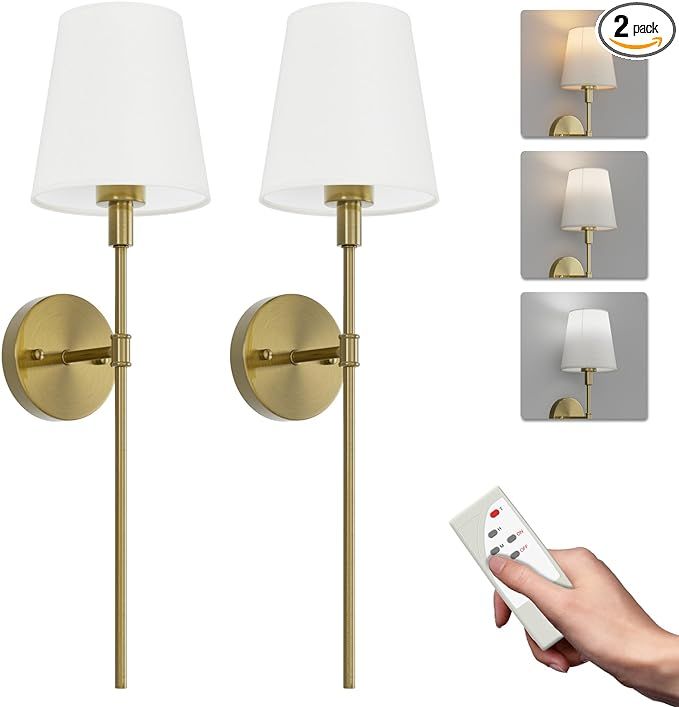 Aipsun Rechargeable Wall Sconce Set of 2, Battery Operated Wall Lights Brass Indoor Dimmable Wire... | Amazon (US)
