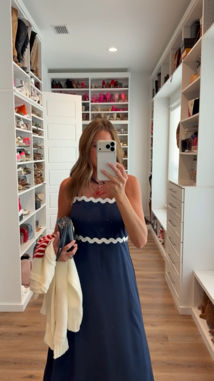 In a small dress, medium sweater, necklace, sandals and accessories - fits tts.

#LTKootd #LTKgrwm #LTKSeasonal