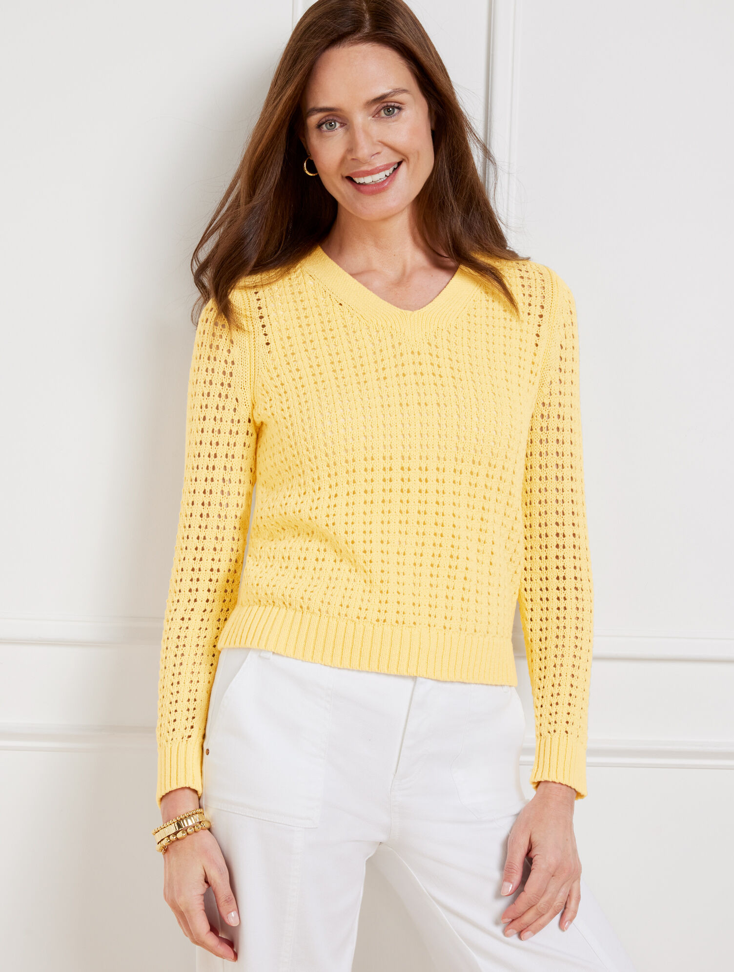 Open Stitch V-Neck Pullover | Talbots