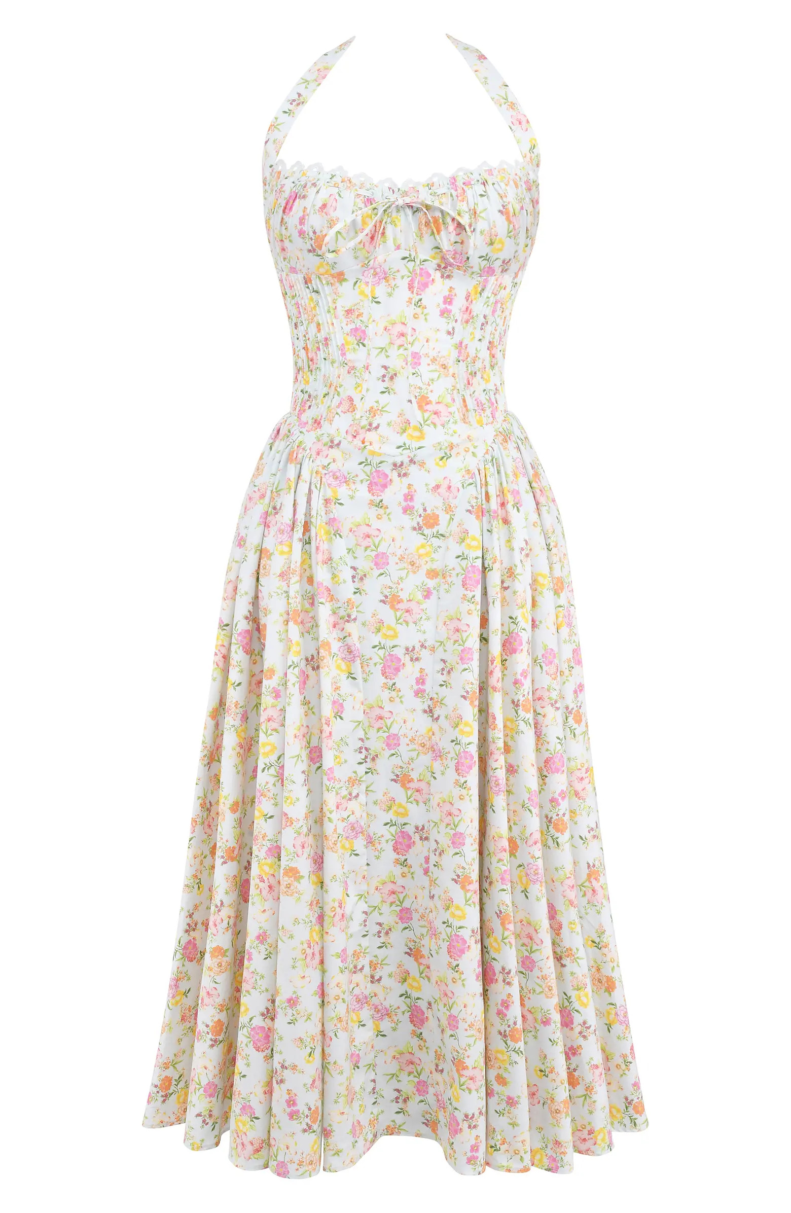 HOUSE OF CB Adabella Floral Pleated Halter Sundress | Nordstrom | Nordstrom