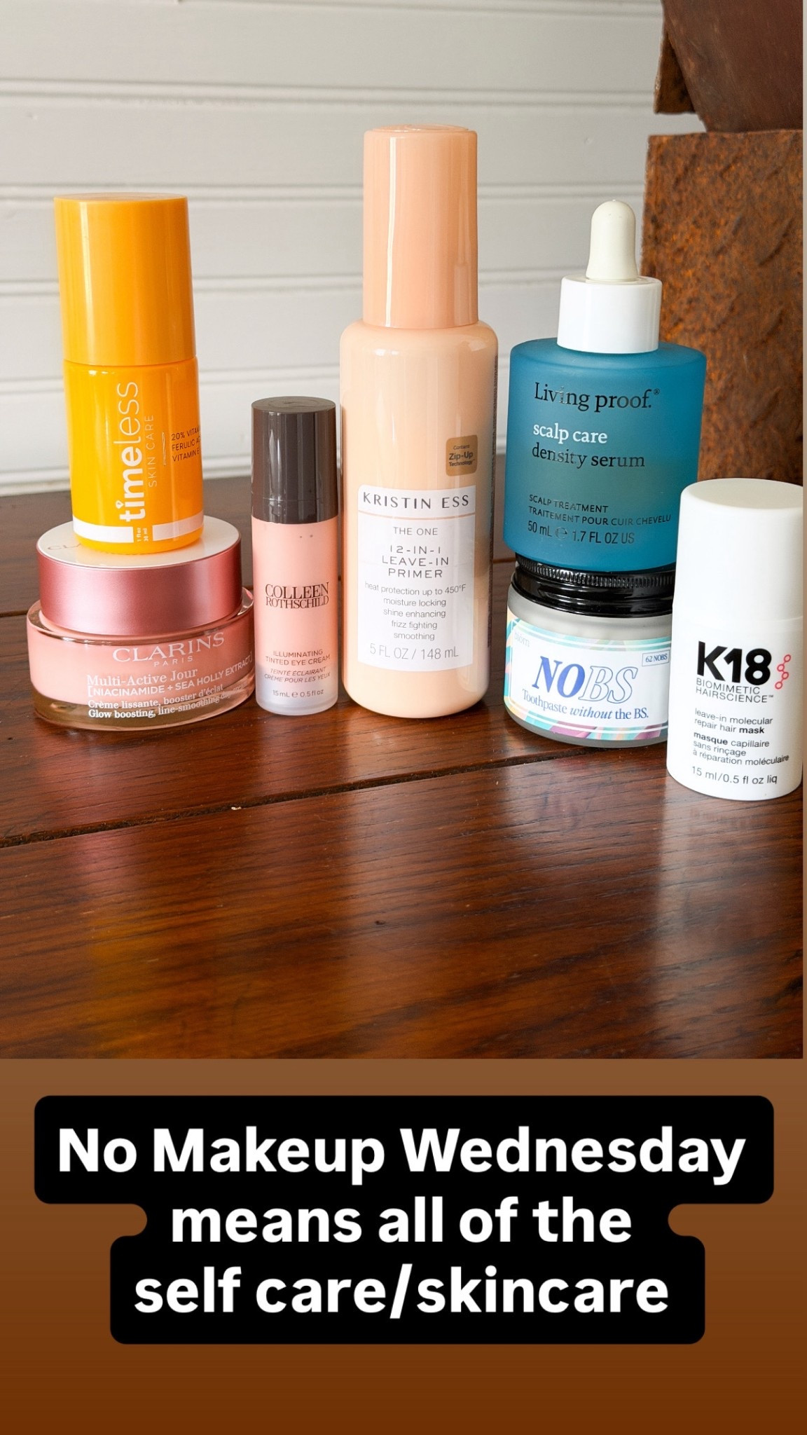 No Makeup Wednesday.  This is some of the products I used today.  
Clarins Day Cream
Timeless - Affordable vitamin C serum
CR - Color correcting eye cream
Kristin Ess - Hair primer (before blow drying) 
K18 - Bond repair treatment 
LP - Scalp serum encourages hair growth 
No BS - Clean toothpaste tablets. 


#LTKBeauty #LTKOver40