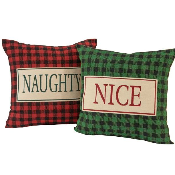 Mainstays Holiday Naughty & Nice Plaid Decorative Throw Pillow Set, 17"x17", 2 Pack | Walmart (US)