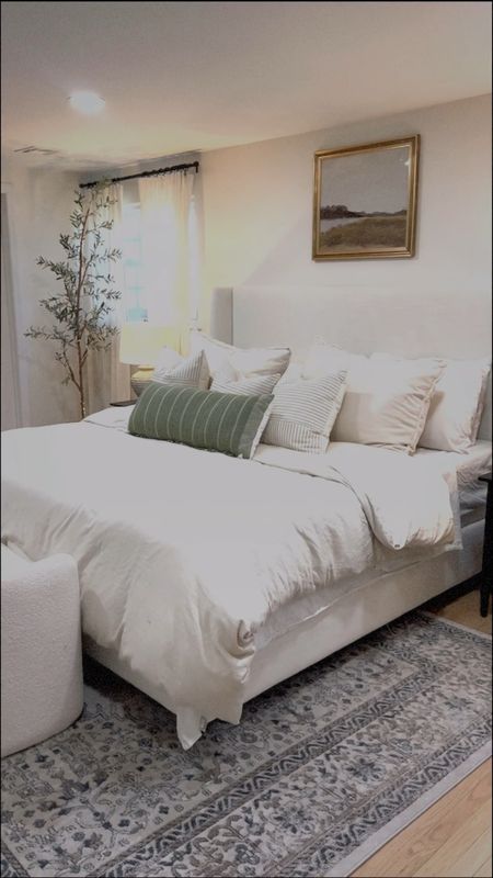 My master Bedroom reveal! 
Linen bedframe
Stone lamp
Nightstand decor
Black nightstand 
Bench
Target home decor, loloi rug

#LTKhome