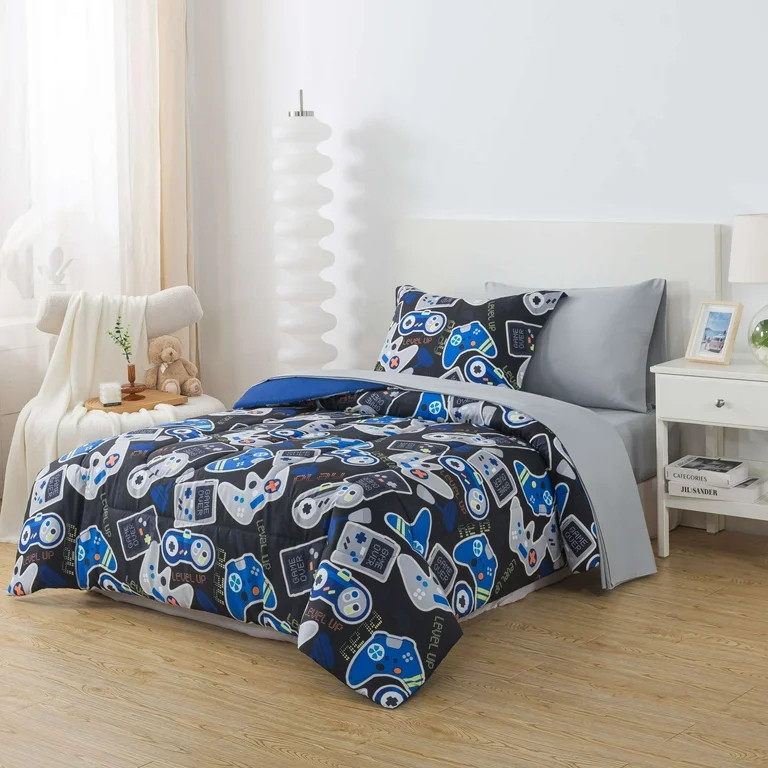 Your Zone Glow in the Dark 5-Piece Gamer Bedding Set for Kids with Fabric Storage Bag, Twin | Walmart (US)