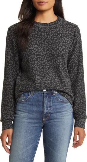 Brushed Leopard Print Long Sleeve Crewneck Top | Nordstrom