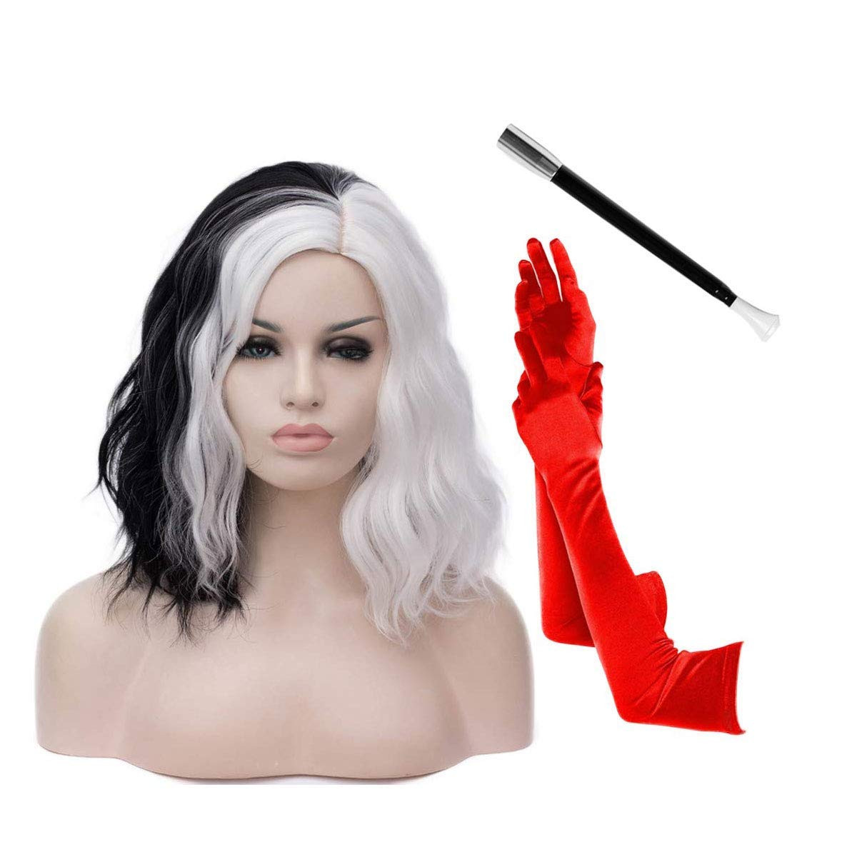 Qaccf 14" Shoulder Length Curly Pelucas Short Wavy Women Side Part Colored Fun Halloween Cosplay Bob | Amazon (US)