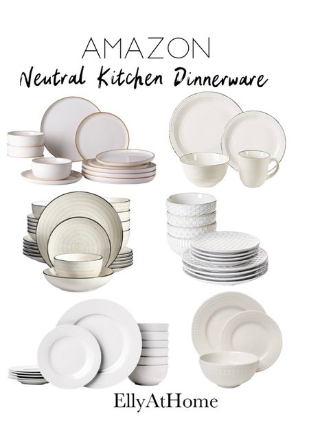 Kitchen refresh with neutral dinnerware at Amazon Home. Choose large sets, small settings, simple white, beige, trimmed styles. Free shipping. Neutral kitchen home decor accessories. 

#LTKfindsunder50 #LTKsalealert #LTKhome