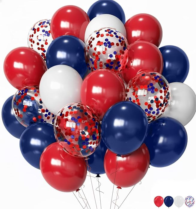 ZOOYOO 50pcs Patriotic Balloons 12 Inch Red Blue White Confetti Latex Balloons for 4th of July, N... | Amazon (US)
