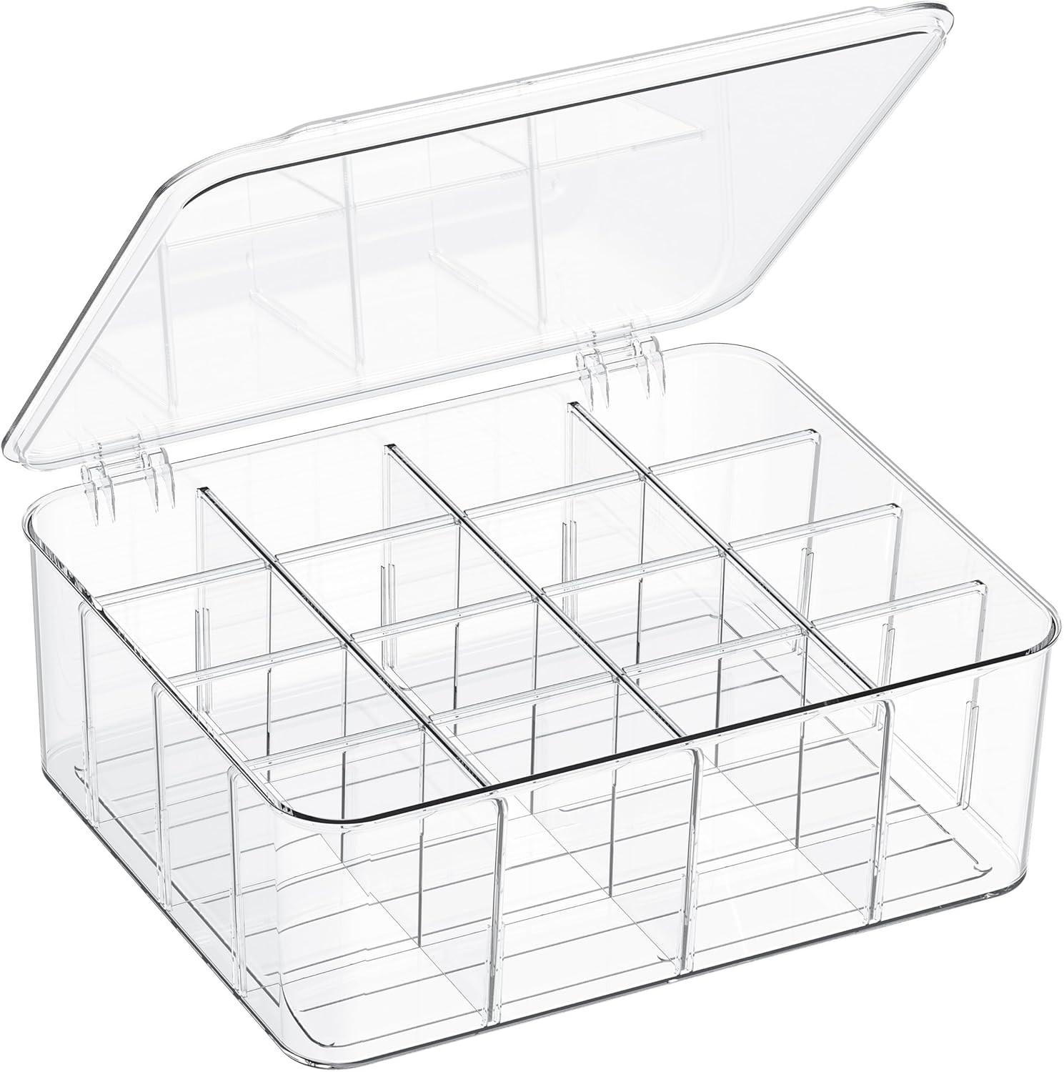 Sock Underwear Organizer, 16 Compartment Adjustable Dividers Tie Socks Underwear Drawer Organizers for Closet, Clear Plastic Storage Containers Box with Lids for Ties Scarf Socks Bras | Amazon (US)