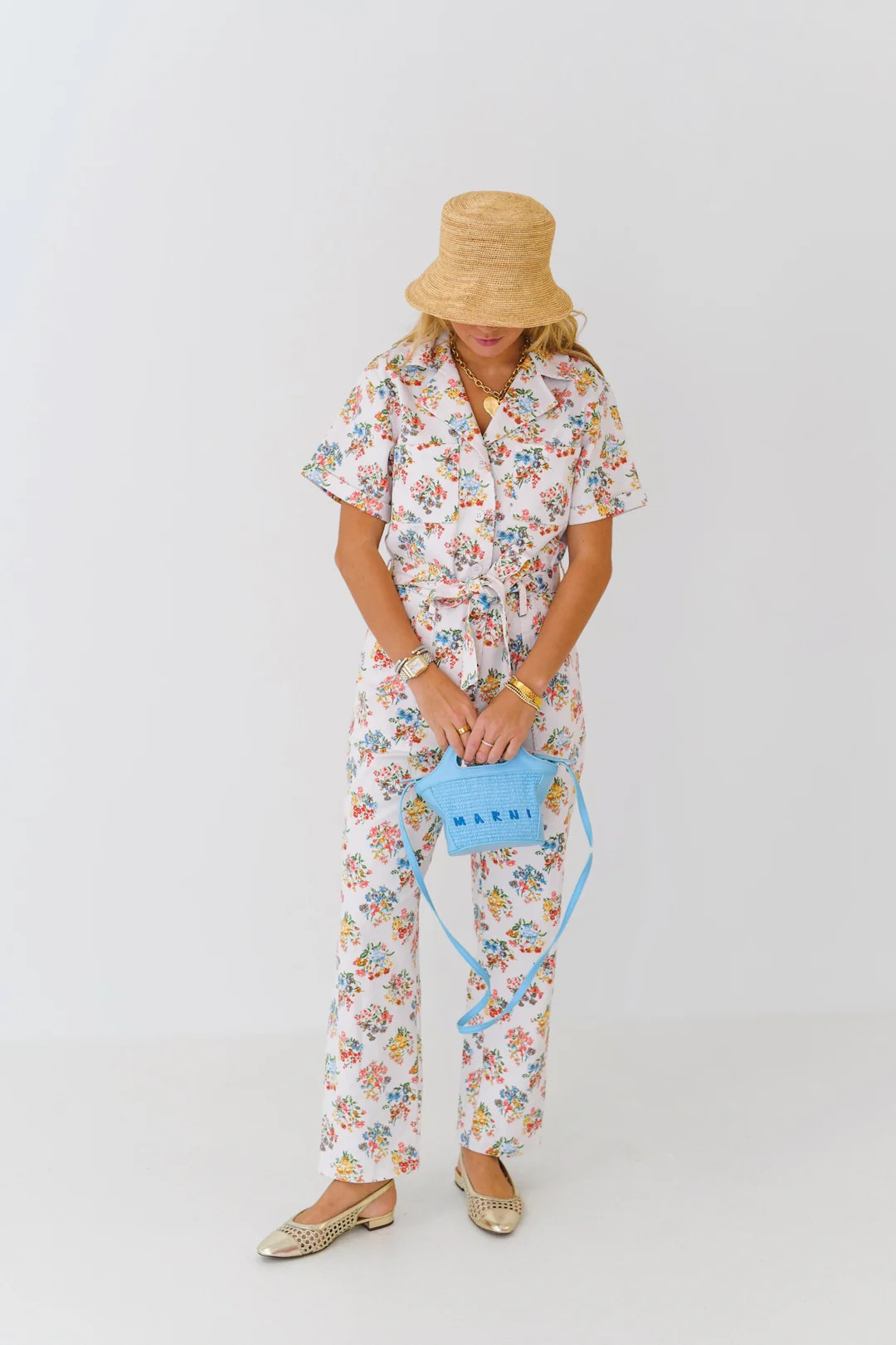 Nora Printed Twill Jumpsuit-Off White/Multi | Fancyd Boutiqe