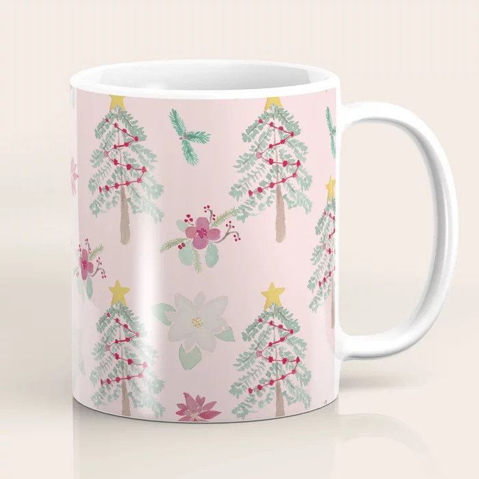 Christmas Pattern Pink Coffee Mug by LaVieClaire | Society6