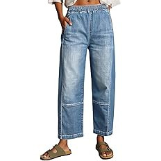 Cicy Bell Womens Baggy Cropped Jeans Elastic High Waisted Wide Leg Trendy Stretchy Seam Barrel Ca... | Amazon (US)