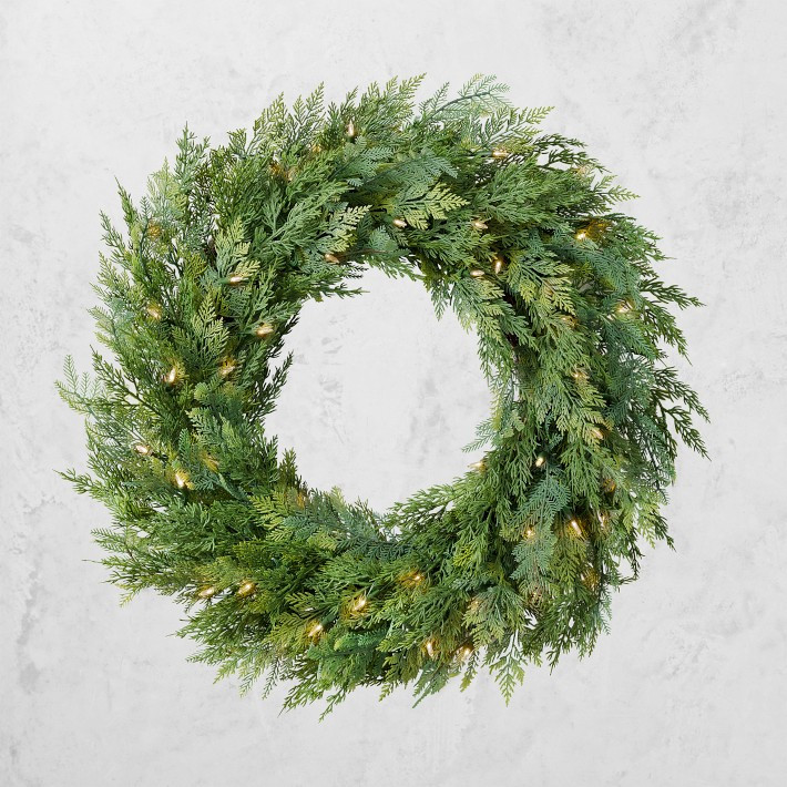 Balsam Hill Cedar Woods Pre-Lit Faux Wreath &amp; Garland | Williams-Sonoma