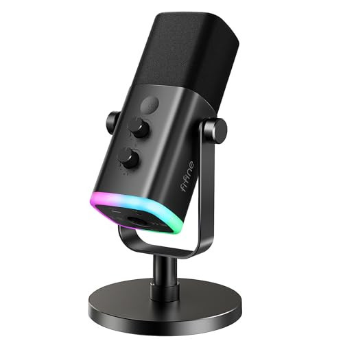FIFINE USB/XLR Dynamic Microphone for Podcast Recording, PC Computer Gaming Streaming Mic with RGB Light, Mute Button, Headphones Jack, Desktop Stand, Vocal Mic for Singing YouTube-AmpliGame AM8 | Amazon (US)