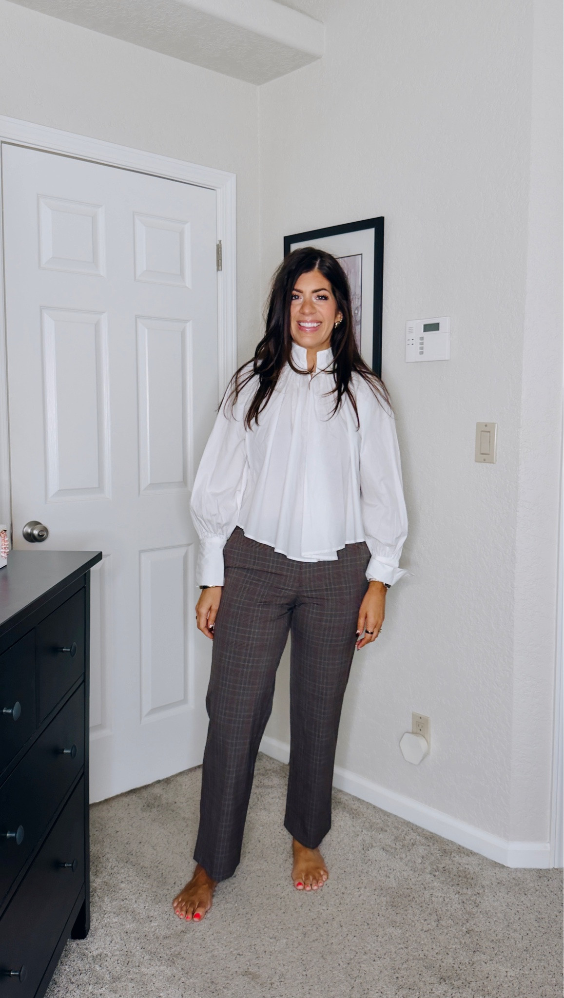 Fall try on
This shirt is weird, I’m wearing a medium
In a 10 trouser

#LTKMidsize #LTKTall #LTKWorkwear