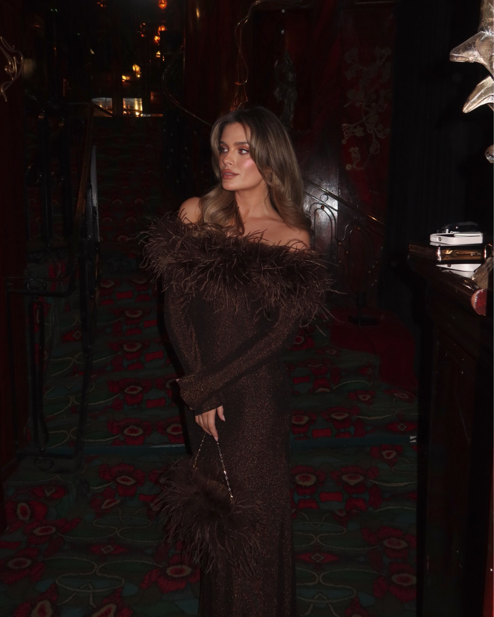 Chocolate feather dress. Evening dress. 

#LTKFashionMonth #LTKuk #LTKdatenight