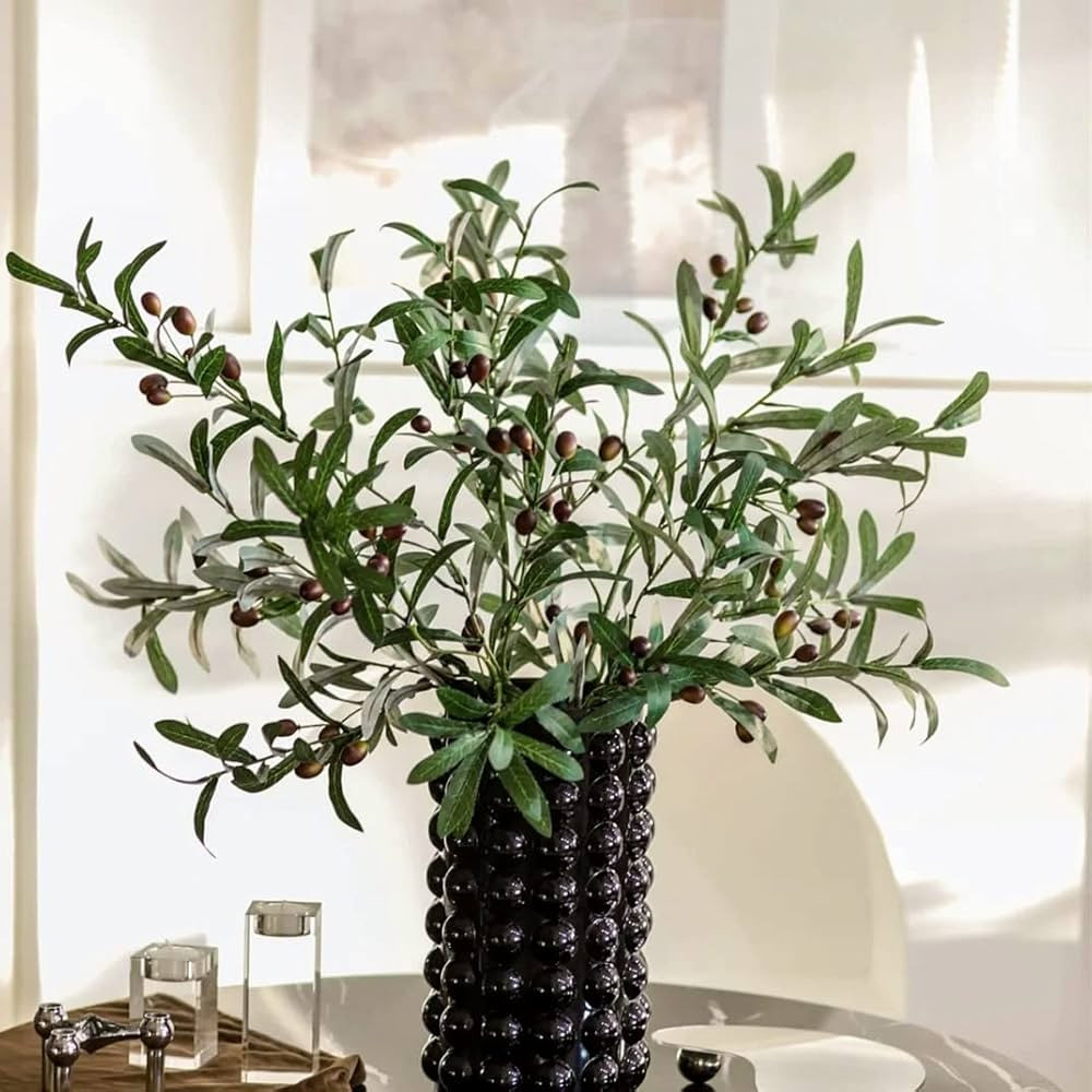 Bugasaca Pack of 4 - Olive Branches with Fruit Artificial Plants Stems Greenery Olive Leaves Spra... | Amazon (US)