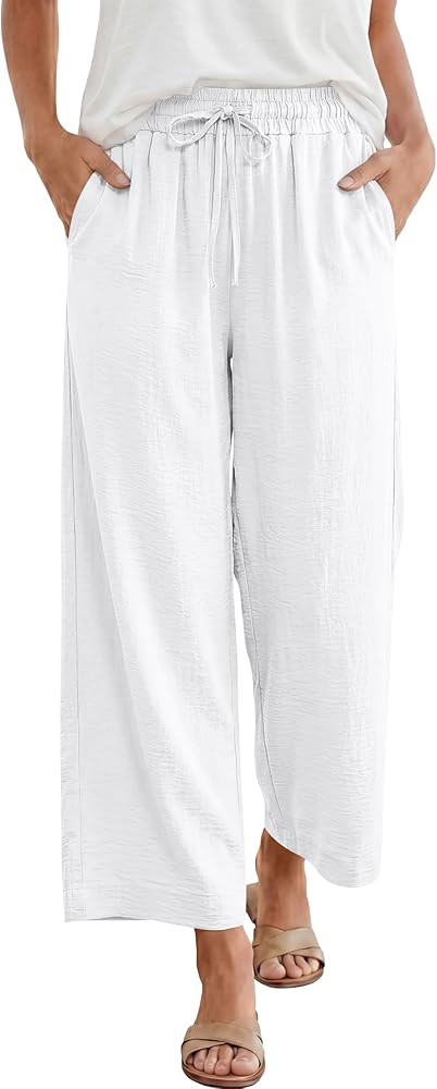 ANRABESS Women Wide Leg Pants Summer Palazzo High Waisted Casual Loose Lounge Flowy Capri Cropped... | Amazon (US)