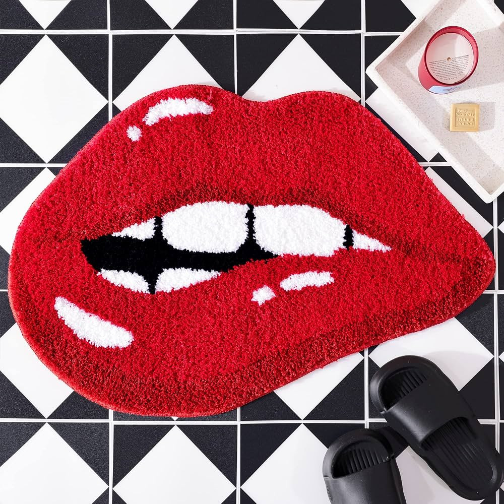 Panstar Red Lips Bathroom Rug, Cute Funny Biting Lips Shaped Bath Mat Non Slip Absorbent Bathtub ... | Amazon (US)