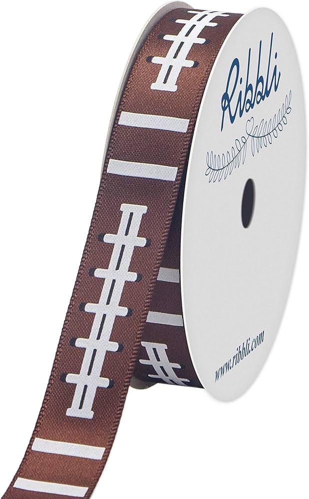 Ribbli Satin Football Pattern Craft Ribbon,5/8-Inch x 10-Yard,Brown/Black/White,Use for Hair Bows... | Amazon (US)