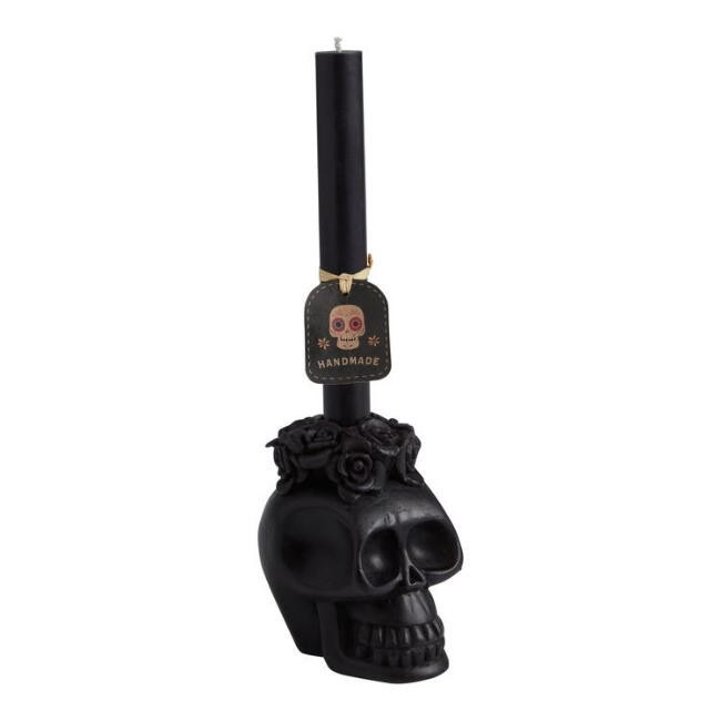 Black Sugar Skull Taper Candle | World Market