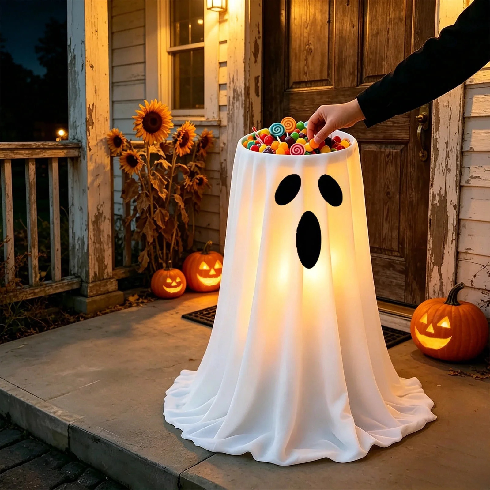 Sruoe Halloween Candy Bucket, Light Up Ghost Floor Candy Bowl Stand with Remote Control, Large Trick or Treat Candy Holder, Glowing Floor Decor Rack for Halloween Yard Front Door Party Decorations - Walmart.com | Walmart (US)