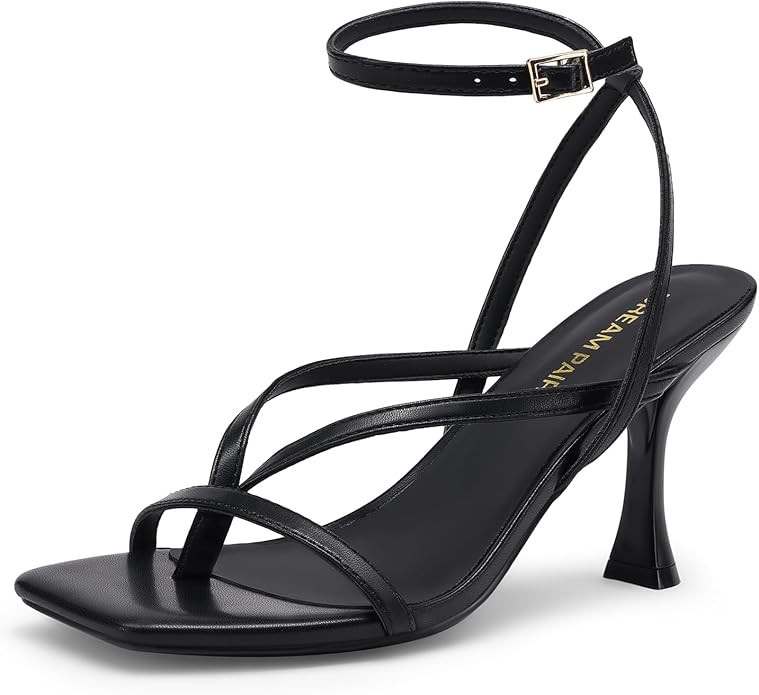 DREAM PAIRS Women's Square Heels Strappy Toe Thong Ankle Strap Sandals Shoes | Amazon (US)