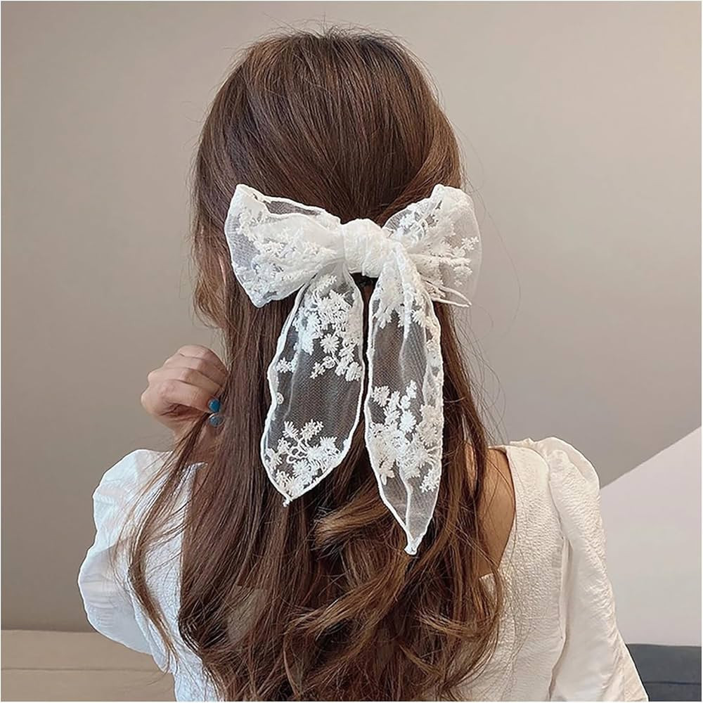 Large White Lace Hair Bow Clips for Women Girls | Cute Lace Bow for Hair Weighs Only 0.3 Oz | Whi... | Amazon (US)
