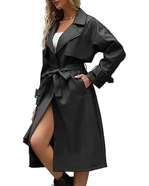 Bellivera Women Trench Coat Long Loose Jacket Faux PU Leather Oversize Classic Lapel Overcoat wit... | Amazon (US)