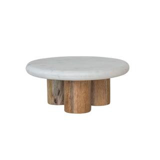1-Tier White and Brown Round Marble and Wood Cake Stand | The Home Depot