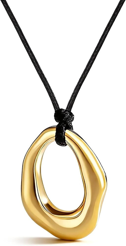 Gold Pendant Necklace for Women Adjustable Black Cord Organic Oval Charm Boho Statement Jewelry G... | Amazon (US)