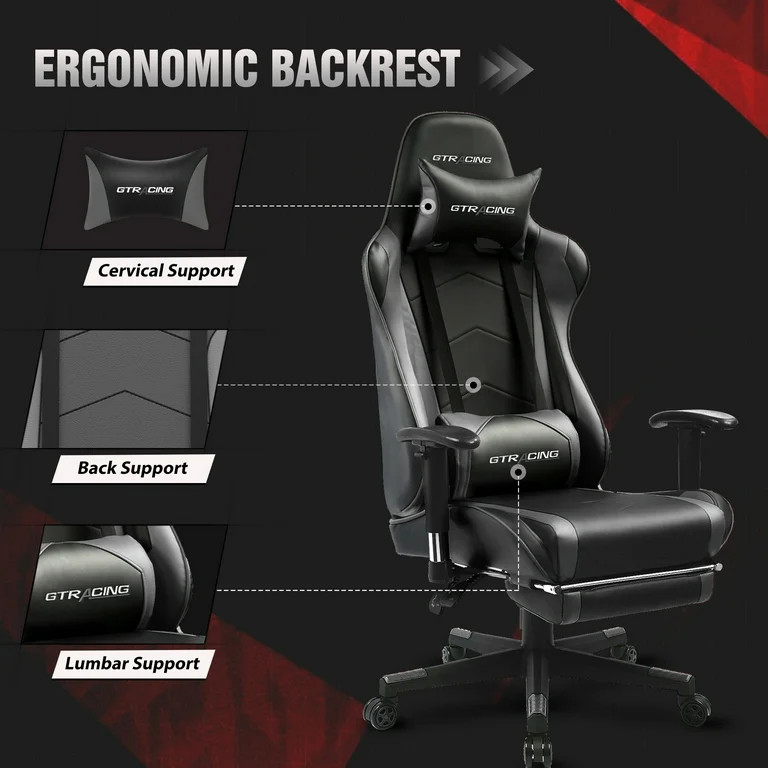 GTRACING Gaming Chair Office Chair PU Leather with Footrest & Adjustable Headrest, Black | Walmart (US)