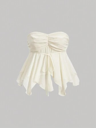 SHEIN MOD Women'S Asymmetric Hem Strapless Vintage Top | SHEIN