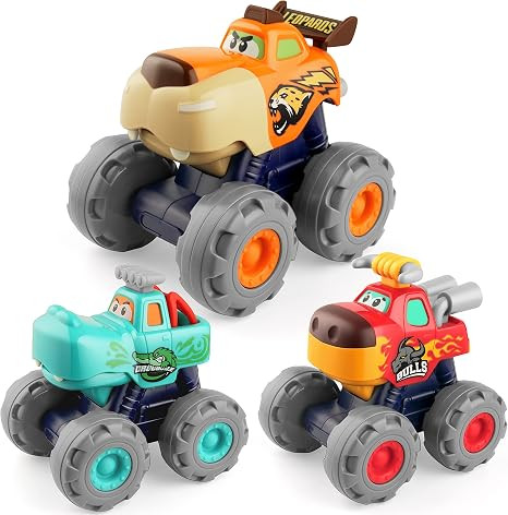 Coogam Friction Powered Cars 3PCS, Push and Go Construction Monster Vehicle Animal Trucks Toy Set... | Amazon (US)
