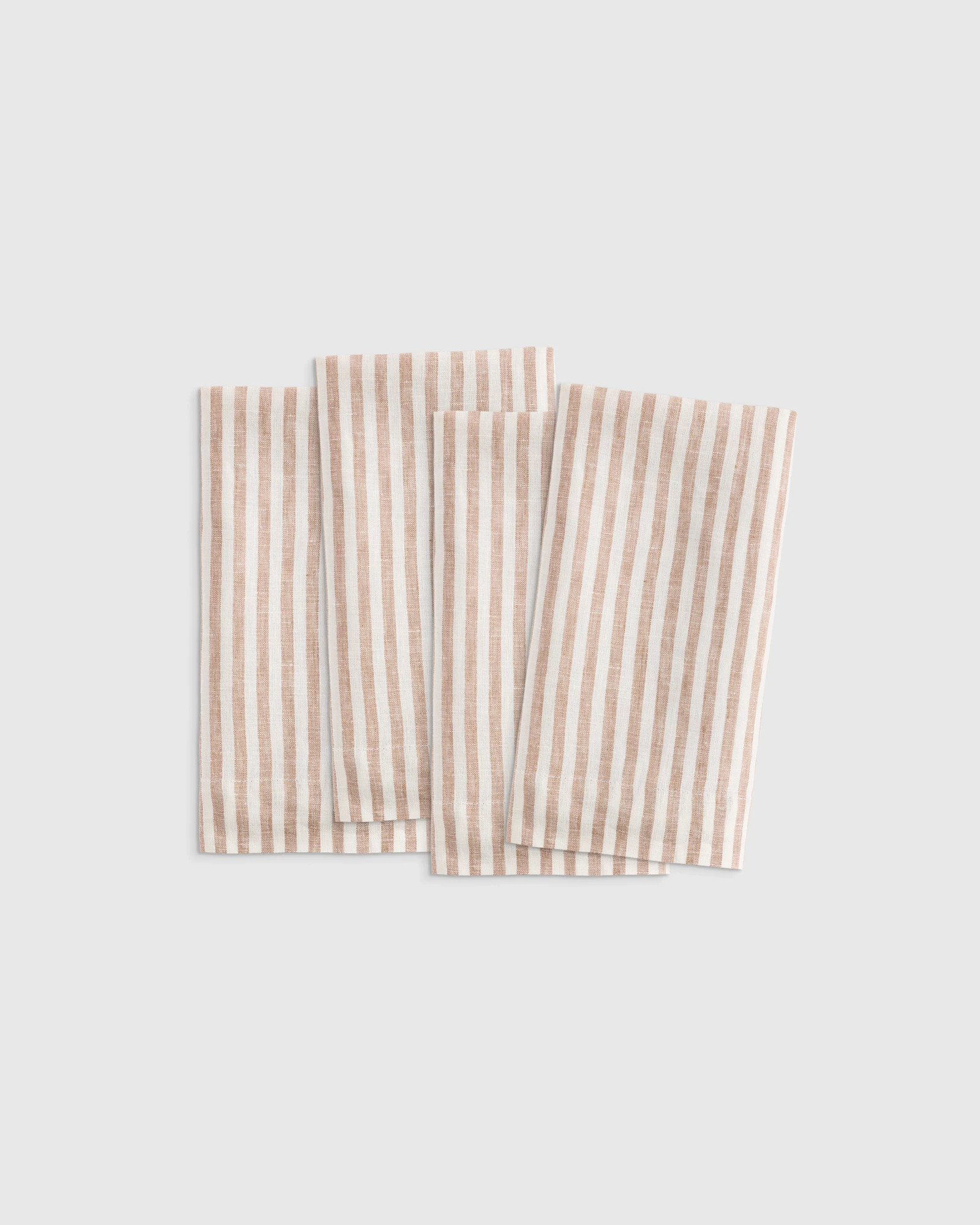 Quince | European Linen Wide-Hem Stripe Napkins in Latte/White Stripe | Quince