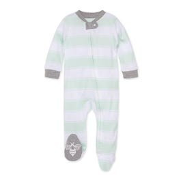 Baby Rugby Stripe Organic Cotton Zip Front Loose Fit Footed Pajamas | Burts Bees Baby