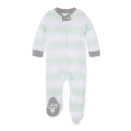 Baby Rugby Stripe Organic Cotton Zip Front Loose Fit Footed Pajamas | Burts Bees Baby