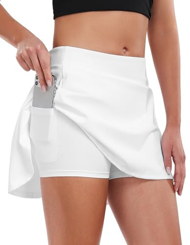 Femdouce 1 Pack Womens Athletic Tennis Skirts with Pockets High Waisted Golf Skort Skirts Workout Lightweight Golf Skirt White XL | Amazon (US)