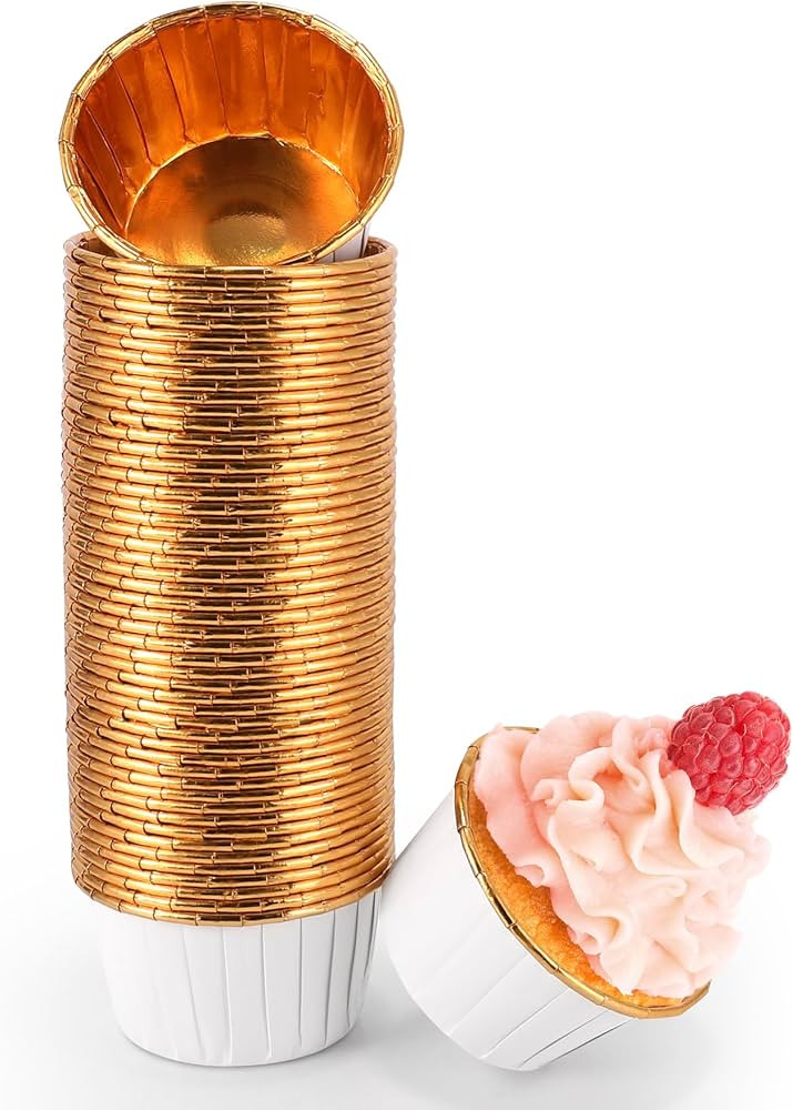 White and Gold Foil Cupcake Liners,100 pcs Disposable Muffin Liners 3.5 Oz Wrappers for Baking, M... | Amazon (US)