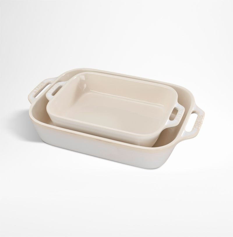 Staub Rustic Ivory 2-Piece Rectangular Baker Set + Reviews | Crate & Barrel | Crate & Barrel