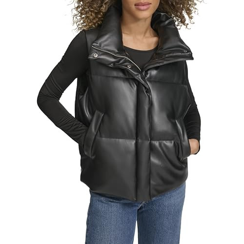 Levi's Women's Vegan Leather Quilted Shorty Puffer Vest, Black Vest, Large | Amazon (US)