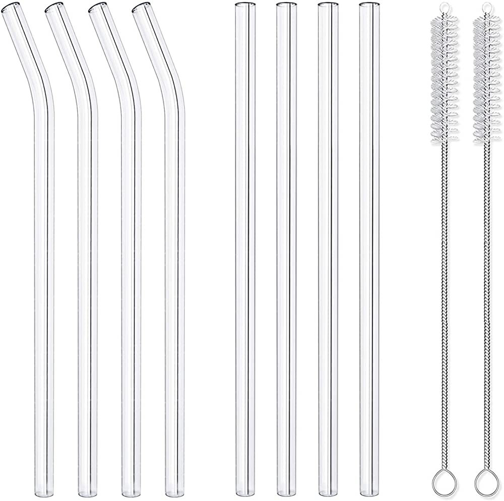 8 Pack Reusable Glass Drinking Straws - 10" x 10 mm - Smoothie Straws for Milkshakes, Frozen Drin... | Amazon (US)