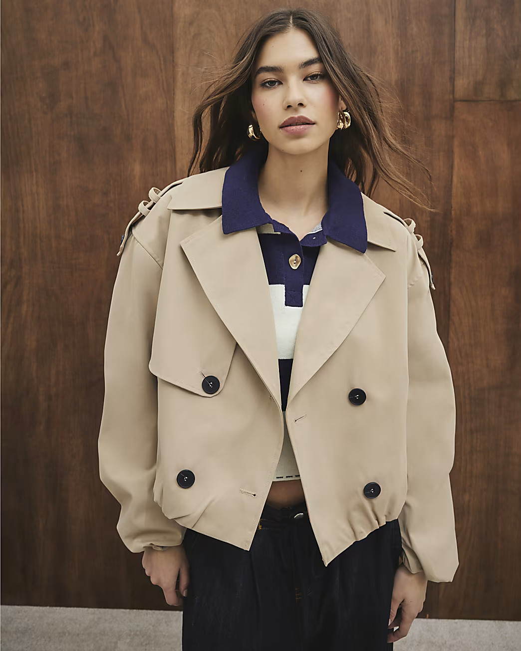 Beige Short Bubble Hem Trench Coat | River Island UK & IE