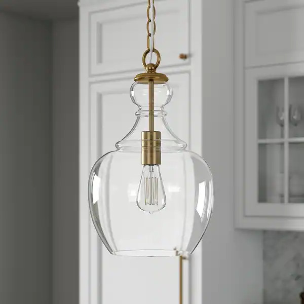 Verona 11" Wide Pendant with Glass Shade - 11" Wide - Brass with Clear Glass | Bed Bath & Beyond
