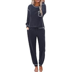 Ekouaer Womens Pajamas Set Waffle Knit Long Sleeve Lounge Set 2 Piece Pj Loungewear Sleepwear S-X... | Amazon (US)