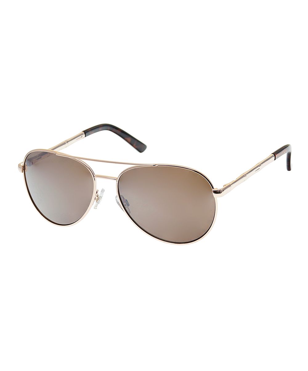 Daisy Fuentes Women's Sunglasses GOLD - Goldtone & Brown Aviator Sunglasses | Zulily