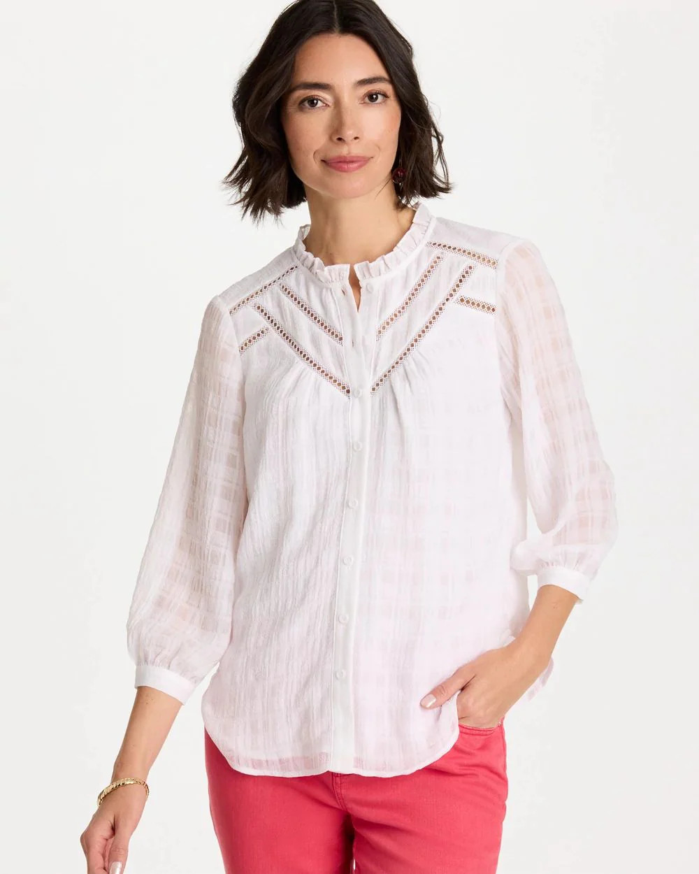 Cutwork Trim Chiffon Blouse | Chico's | Chico's