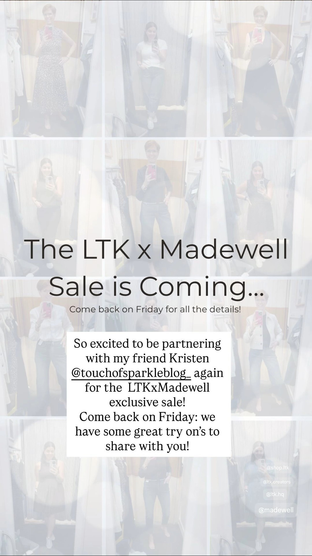 So excited to be partnering with my friend Kristen @touchofsparkleblog_ again for the  LTKxMadewell exclusive sale!
Come back on Friday: we have some great try on’s to share with you!

#LTKOver40 #LTKxMadewell #LTKSaleAlert
